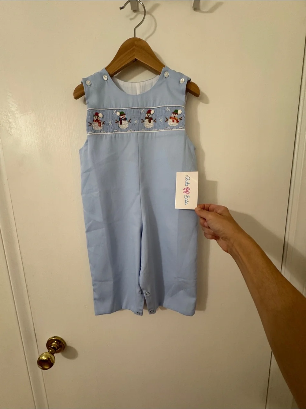 Baby Blue Smocked Snowman Longall 18 month size